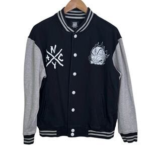 Madball Vintage Size Medium Hardcore NYC Snap Up Black Gray Varsity Jacket NYHC